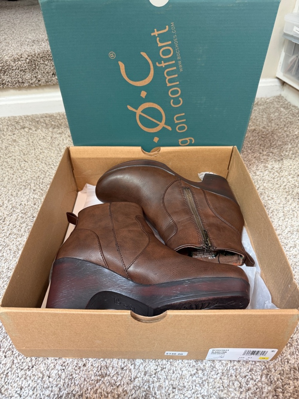 boc Blakelynn Brown Leather Wedge Ankle Booties